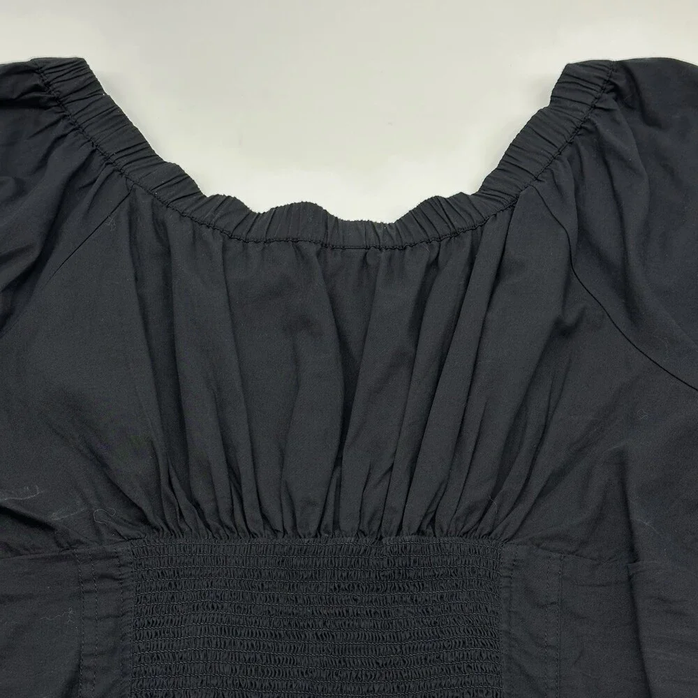 Free People Teagan Size Medium Black Puff-Sleeve On/Off Shoulder Peplum Blouse